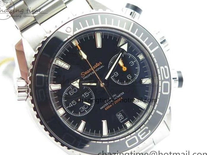 0103 Planet Ocean Master Chrono SS OM 1:1 Best Edition Black Dial On SS Bracelet A9900 V Fashionable 8113